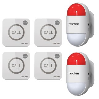 taoctee Strobe Siren Panic Alarm System Buttons with Strobe Remote Alarm Siren Loud Warning Strobe Alarm System for Home Caring Warehouse Shop Two Sirens and Four Buttons Battery